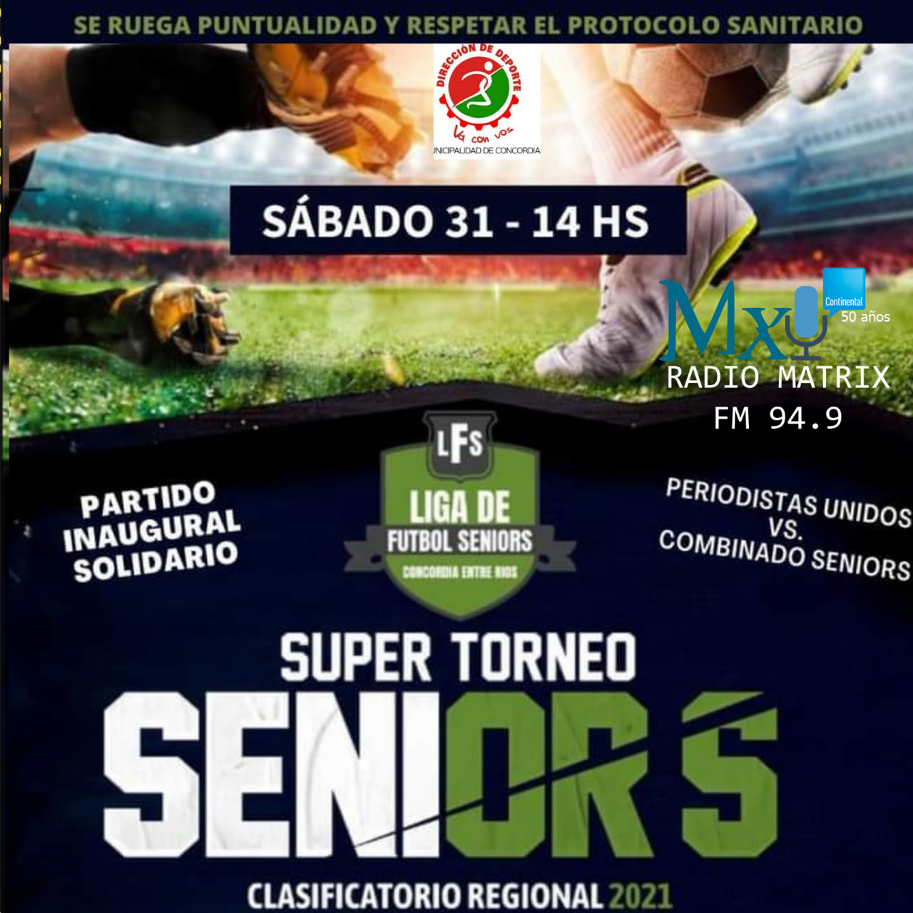 FÚTBOL SOLIDARIO: PERIODISTAS UNIDOS CONCORDIA VS COMBINADO SENIORS ESTE SÁBADO EN EL PESCA DESDE LAS 14:00